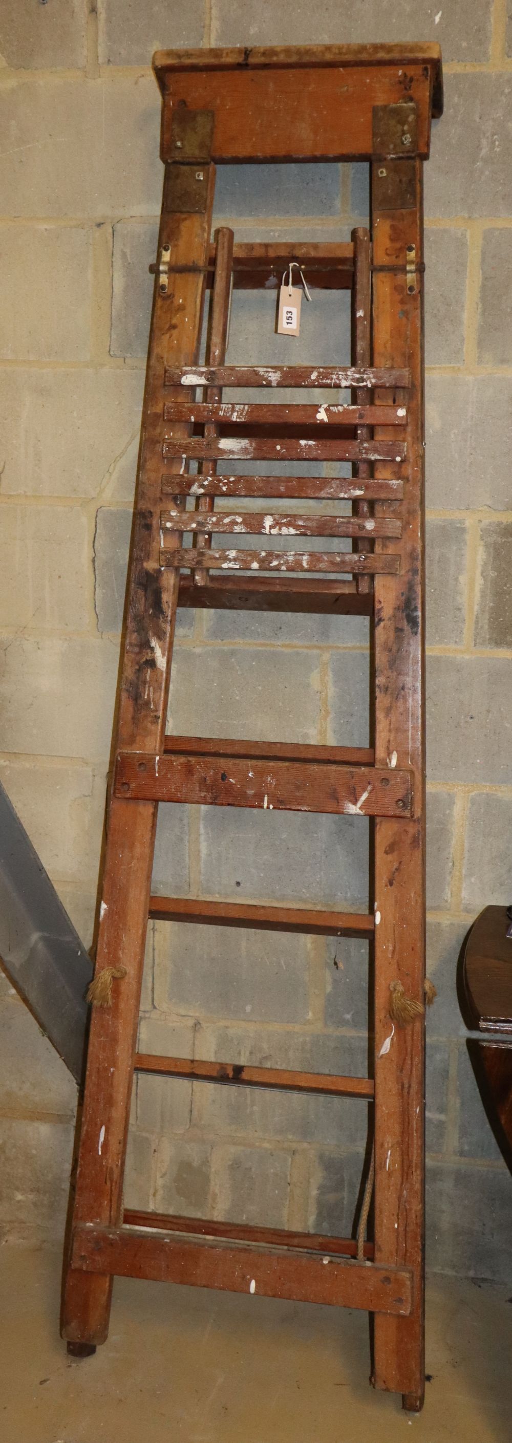 A wooden step ladder, Ramsay of Forfar, W.44cm H.189cm